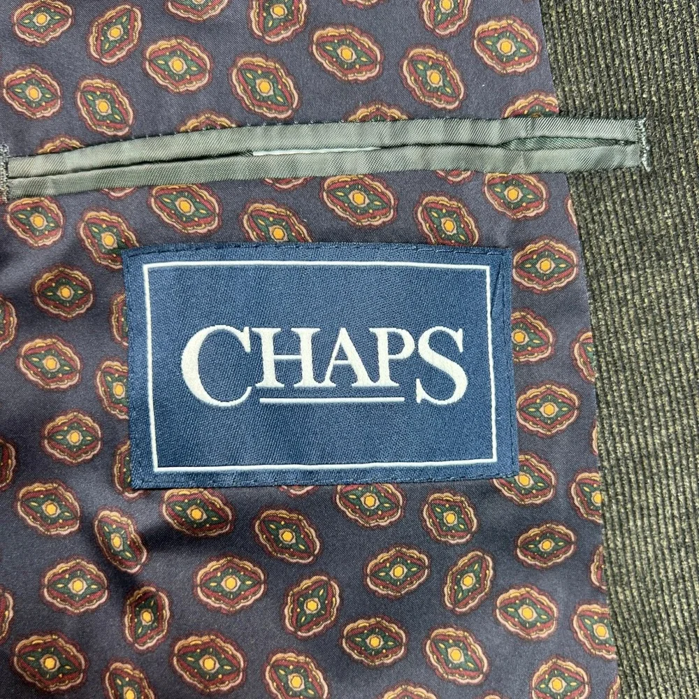 CHAPS Corduroy Sport Coat Blazer Men 50R Olive Brown Elbow Patch Academia Prep‎